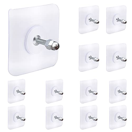 AIERSA 13 Pack Wall Hooks for Hanging,Screw Free Sticker for Mount Wall Shelf, 2 in 1 Reusable Adhesive Hooks Heavy Duty, Waterproof Rustproof and Oilproof for Kitchen, Bathroom, Home, Office(16mm) - color: 13 packs