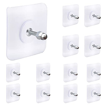 AIERSA 13 Pack Wall Hooks for Hanging,Screw Free Sticker for Mount Wall Shelf, 2 in 1 Reusable Adhesive Hooks Heavy Duty, Waterproof Rustproof and Oilproof for Kitchen, Bathroom, Home, Office(16mm) - color: 13 packs