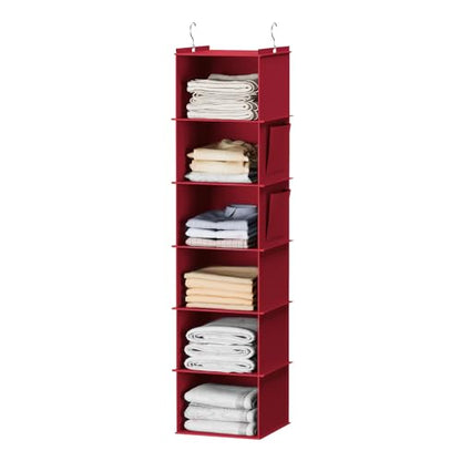 YOUDENOVA Hanging Closet Organizer and Storage, 6-Shelf Closet Hanging Storage Shelves, Dark Red - color: Dark Red