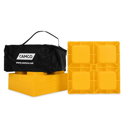 Camco Camper/RV Leveling Blocks - Features Stackable Interlocking Design & Includes Zippered Bag for RV Storage - Compatible w/Single Wheels, Dual Wheels, Tandem Axles & More - 4-Pack (44501) - size: 4-Pack, style: Leveling Block