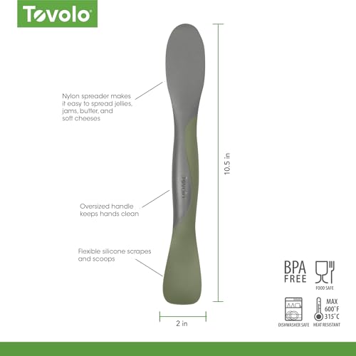 Tovolo Scoop and Spread Large Dual End Silicone Sandwich Spreader Tool with Nylon Handle, BPA Free Dishwasher Safe Silicone and Nylon Tool for Spreading and Scooping, Thyme Green and Charcoal Gray - color: Thyme & Charcoal, size: Large