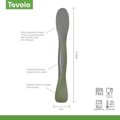 Tovolo Scoop and Spread Large Dual End Silicone Sandwich Spreader Tool with Nylon Handle, BPA Free Dishwasher Safe Silicone and Nylon Tool for Spreading and Scooping, Thyme Green and Charcoal Gray - color: Thyme & Charcoal, size: Large