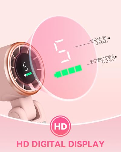 PlayHot Portable Handheld Turbo Fan, 5-Speed Personal Fan, USB-C Rechargeable Fan Up to 12 Hours, 3 IN 1 Hand Fan with Air Turbo Tech Cooling, Travel Fan for Cruise, Beach, Gifts for Women (Pink) - color: Pink
