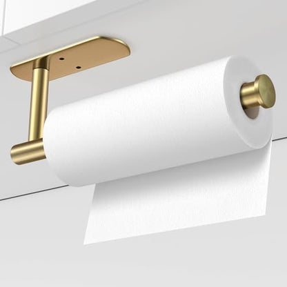 VAEHOLD Adhesive Paper Towel Holder Under Cabinet Wall Mount for Kitchen Paper Towel, Paper Towel Roll Holder Stick to Wall, Stainless Steel (Gold) - color: Gold
