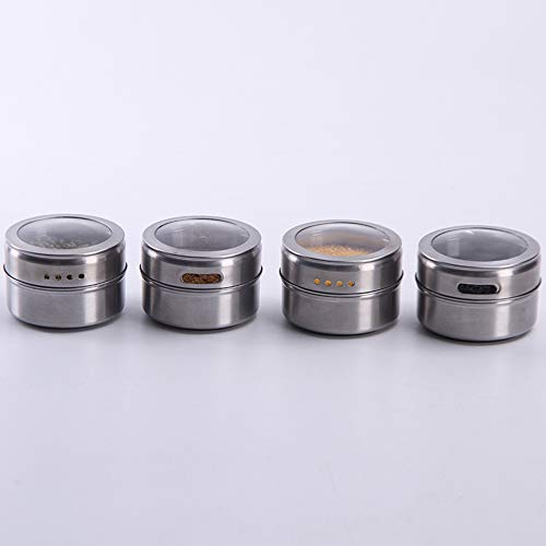 12 Magnetic Spice Jar Containers Spice Tins - Wall Mounted Stainless Steel Base - Easy to Install - color: 12 MAGNETIC SPICE TINS WITH WALL PLATES