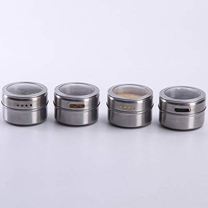 12 Magnetic Spice Jar Containers Spice Tins - Wall Mounted Stainless Steel Base - Easy to Install - color: 12 MAGNETIC SPICE TINS WITH WALL PLATES