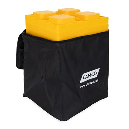 Camco RV Leveling Blocks - Features Interlocking Nested Design & Storage Bag for RV Storage and Organization - Each Leveling Block Measures 8.5" x 8.5" x 1" - 10-Pack, Design May Vary (44510) - size: 10-Pack, style: Leveling Block