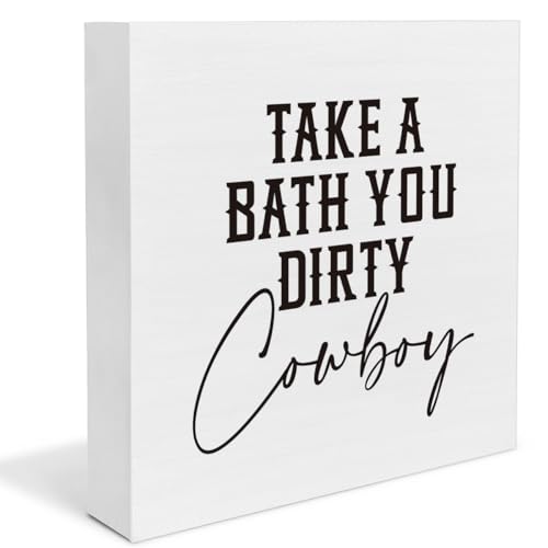 Western Cowboy Bathroom Decor, Southwestern Decor, Take A Bath You Dirty Cowboy Wooden Sign, Rustic Bathroom Decorations for Table Shelf - color: TAKE