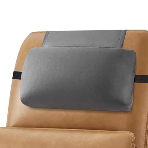 Head Recliner Pillow Adjustable Shredded Memory Foam Headrest Pillows for Recliner Chairs,Non-Slip Velvet Cushion for Pain Relief Neck Support Pillow for Travel Home Sofa Armchair with Zipper Cover - color: Grey
