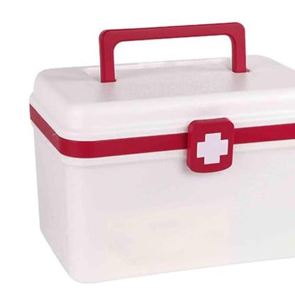 Medical First Aid Box with Handle and Detachable Tray, Double Layer Medicine Storage Case, Multipurpose Emergency Supplies Organizer for Home/Office/Travel/Car/Dorms