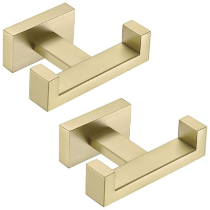 Angle Simple Double Towel Hook, SUS304 Stainless Steel Hand Towel Holder, Bathroom Robe Coat Hook for Wall, Brushed Gold, 2 Pack - color: Brushed Gold, size: 2 Pack