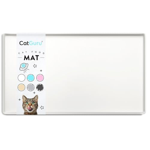 CatGuru Cat Food Mat, Small & Large Pet Placemat, 100% Waterproof Cat Feeding Mat, Silicone Mats for Cats Bowls, Non-Slip Mats for Pet Food and Water Bowl or Fountain (Large, Marshmallow) - color: Marshmallow, size: L: 24" x 14"