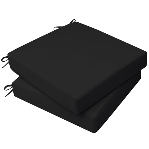 AAAAAcessories Outdoor Seat Cushions for Chairs, Waterproof, Fade-Resistant, 20" x 18" x 3", Patio Furniture Replacement Cushions, Set of 2, Charcoal Black - color: Charcoal Black, size: 20" x 18" x 3"