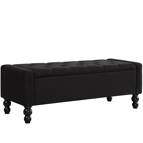 50" W Storage Ottoman Bench with Safety Hinge, Load up to 660 lb Ottoman with Storage, Upholstered Tufted Entryway Bench with Seating for Living Room, Bedroom, Entryway, Black - color: Black