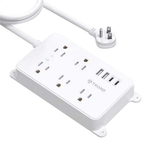 TROND Power Strip with USB, 10ft Extension Cord Surge Protector, 5 Widely Spaced Outlets with 4 USB Ports, ETL Listed, 1300J, Low-Profile Flat Plug, Wall Mountable, White - color: White, size: 10ft, style: 5 Outlets