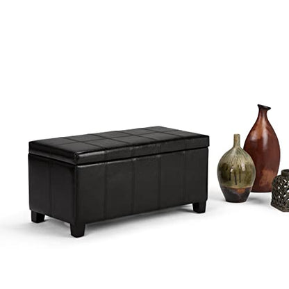 SIMPLIHOME Dover Storage Ottoman Bench - 36 inch Wide Upholstered Vegan Leather Rectangular Lift-Top Ottoman in Midnight Black, Contemporary Bench for Living Room with Safety Hinges - color: Midnight Black