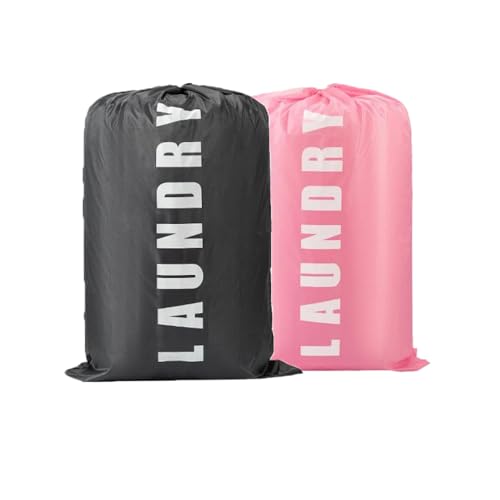 2 Pack XL Travel Laundry Bag, Dirty Clothes Organizer with Drawstring, Large Enough to Hold 4 Loads of Laundry， Easy Fit a Laundry Hamper or Basket，24" x 36" - color: Grey&+Pink