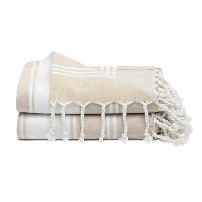 Cotton Turkish Beach Towel with Towels Oversized 36"x72" Pool Absorbent Extra Large Quick Dry Sand Travel Towel (Beige, 2 Pack) - color: Beige, size: 2 Pack