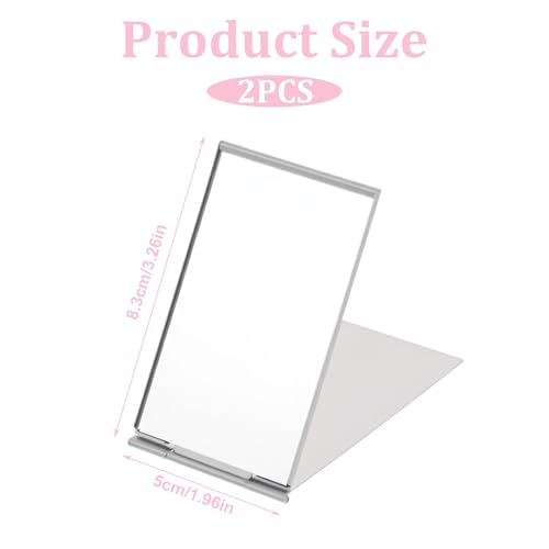Portable Folding Mirror, 2 Pcs Ultra Slim Portable Mini Folding Mirrors Compact Makeup Compact Aluminum Shell Cosmetic Mirror for Travel Daily Work Business (3.3x2 Inches)