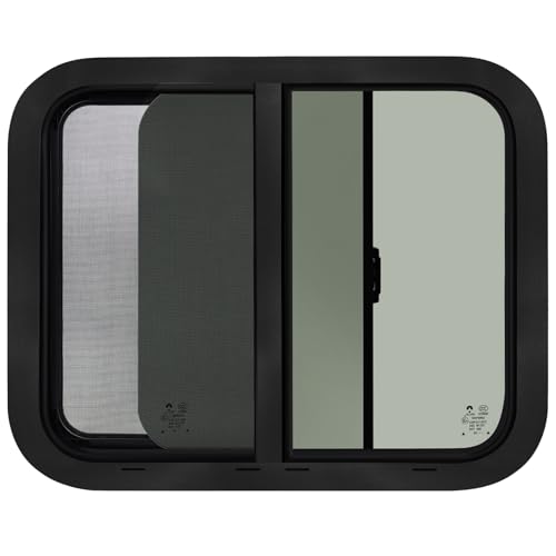 RV Window for Cargo Trailer,30"W x 24"H RV Window Replacement for Camper Travel Trailer Cargo Van,Horizontal Sliding with Trim Ring Fit 15/16" or 1-3/8" Thick Wall,Allow Error 1/16",DOT Approved - size: 30"W x 24"H