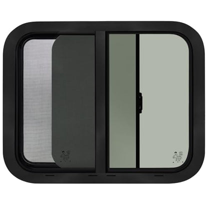RV Window for Cargo Trailer,30"W x 24"H RV Window Replacement for Camper Travel Trailer Cargo Van,Horizontal Sliding with Trim Ring Fit 15/16" or 1-3/8" Thick Wall,Allow Error 1/16",DOT Approved - size: 30"W x 24"H
