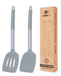 Pack of 2 Silicone Solid Turner, Non Stick Slotted Kitchen Spatulas, High Heat Resistant BPA Free Cooking Utensils, Ideal Cookware for Fish, Eggs, Pancakes(Gray) - color: Gray