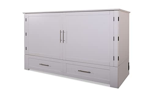 Daily Delight Murphy Cabinet Chest Bed with Charging Station & 6" Memory Foam Mattress, Queen (White) - color: White