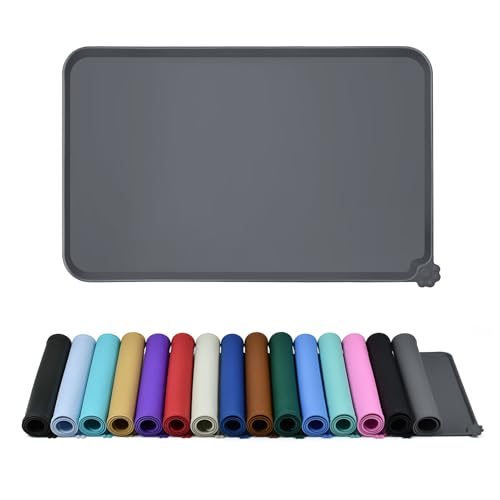 Reopet Silicone Pet Feeding Mat - Waterproof & Non-Slip Dog Cat Placemat | High Raised Edges Prevent Food & Water Spills to Protect Floors, Easy to Clean, Fit for Dog Cat Bowls - color: Grey, size: 28" x 18"