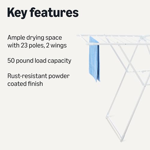 Amazon Basics Foldable Space-Saving 2-Wing Metal Clothes Drying Rack, 61x23.6x39.3 inches, White - size: 61x23.6x39.3 inches