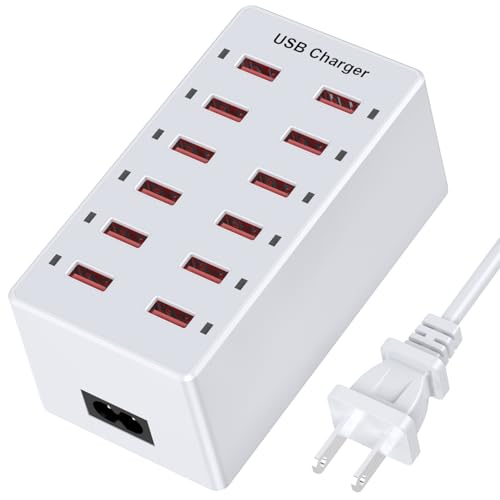 Cell Phone Wall Charger USB Charging Station for Multi 12 Ports Power Strip Charging Hub Smart Plug Charge Block Desk Device Dock for iPhone 15/14/13/iPad iPod Galaxy Watches Android Phones - color: White, size: 12A
