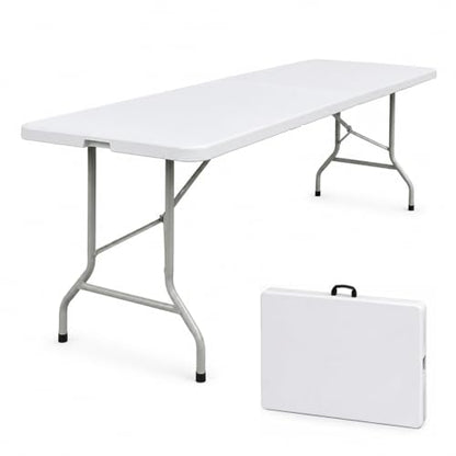 8ft Folding Table, Heavy Duty Plastic Table with Handle, White | Foldable Spacious Tabletop, Extra Large, Portable for Indoor & Outdoor Use, for Camping, Picnic, Wedding, Party, Gathering - size: 8FT