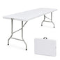 8ft Folding Table, Heavy Duty Plastic Table with Handle, White | Foldable Spacious Tabletop, Extra Large, Portable for Indoor & Outdoor Use, for Camping, Picnic, Wedding, Party, Gathering - size: 8FT