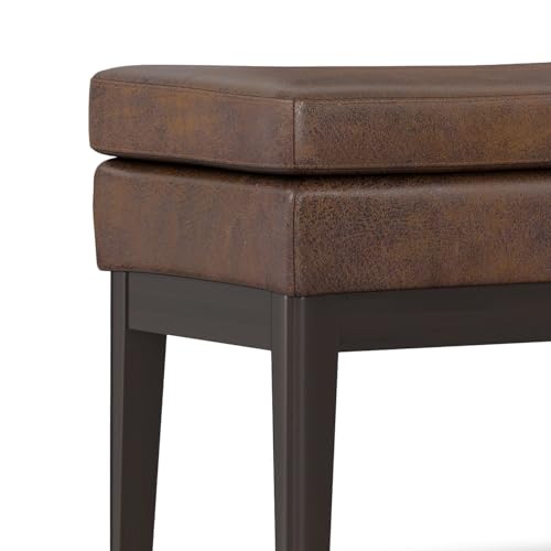 SIMPLIHOME Carlson Ottoman Bench - 45 inch Wide Upholstered Vegan Leather Rectangle Ottoman in Distressed Chestnut Brown, Mid Century Modern Bench for Bedroom or Living Room with Padded Seat - color: Distressed Chestnut Brown, style: Ottoman Bench