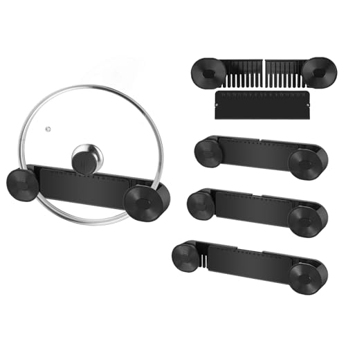 YONGAIJIA New Upgrade 4 Pack Adjustable Pot Lid Holder, Lid Organizer Fits 6" to 14" Lids, with Screw Hole Position and Sticky Wall Mounted Lid Storage Kitchen Cabinets, Cabinet Doors (Black) - color: Black