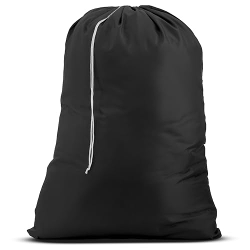 Handy Laundry Laundry Bag – Heavy Duty Nylon, Large Capacity, Locking Drawstring Closure, Machine Washable, Fits Laundry Basket, Travel, Dorm, Camp, Black, 22 x 32 Inches - color: Black, size: 22" x 32"