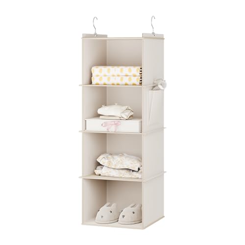 YOUDENOVA Hanging Closet Organizer, 4-Shelf Closet Hanging Storage Shelves, Beige - color: Beige, size: 4-SHELF