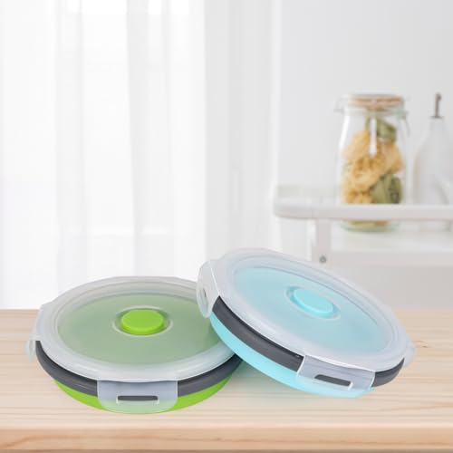 2pcs Collapsible Dog Bowls, Silicone Food & Water Travel Bowl with Lid Portable Expandable Pet Feeding & Drinking Cup/Saucer for Walking, Kennels, and Camping 350ml (Green, Blue) - color: Green, Blue