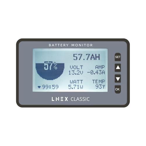 LNEX 500A Battery Monitor with Shunt, 3" Backlight Screen RV Monitor with Programmable Alarm for 8-120V Lifepo4, Lithium, Gel, Flooded Battery