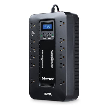 CyberPower EC850LCD Ecologic UPS Battery Backup and Surge Protector, 850VA/510W, 12 Outlets, ECO Mode, Compact, UL Certified - style: 850VA LCD