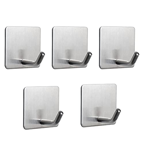 NearMoon Adhesive Hooks- Heavy Duty Bath Wall Hooks Waterproof Stainless Steel Towel Hangers Stick on Wall Clothes Holders for Bathroom Kitchen Home, 5 Pack (Brushed Nickel) - color: Brushed Nickel