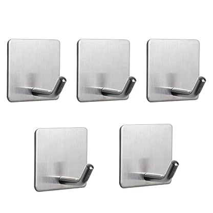 NearMoon Adhesive Hooks- Heavy Duty Bath Wall Hooks Waterproof Stainless Steel Towel Hangers Stick on Wall Clothes Holders for Bathroom Kitchen Home, 5 Pack (Brushed Nickel) - color: Brushed Nickel