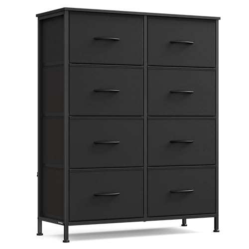 SONGMICS BELLAH Collection - Dresser for Bedroom, Chest of Drawers, Storage Organizer Unit, Closet, Entryway, Steel, 8 Drawers, Modern, Ebony Black ULGS124B01S - color: Ink Black + Ebony Black, size: 8 cajones