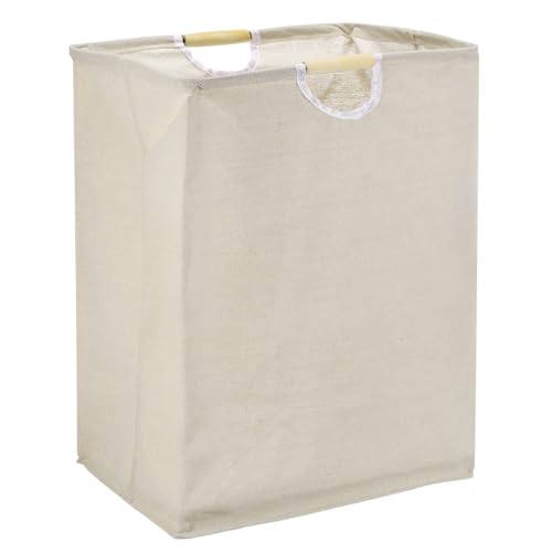 uxcell 15.7 x 10.6 x 22" Large Laundry Basket, Foldable Laundry Hamper with Wooden Handles Freestanding Storage Basket for Comforter Clothing Blanket Pillows, Tall Beige - color: Beige, size: 15.7 x 10.6 x 22"