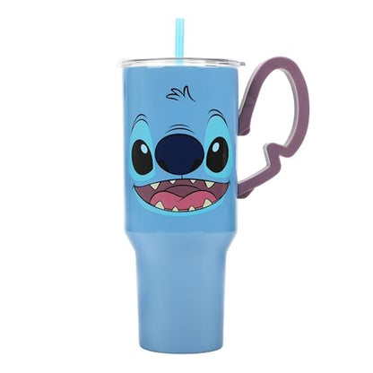 Disney's Stitch 40 Oz Stainless Steel Tumbler With Scultped Ears Handle - color: Disney’s Stitch Blue