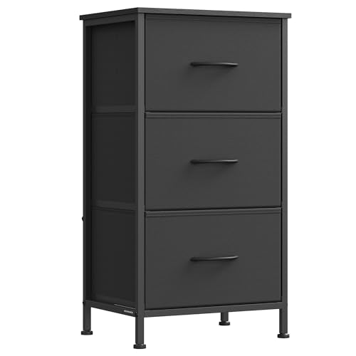 SONGMICS BELLAH Collection - Dresser for Bedroom, Chest of Drawers, Storage Organizer Unit, Closet, Entryway, Steel, 3 Drawers, Modern, Ink Black and Ebony Black ULGS313B01S - color: Ink Black + Ebony Black, size: 11.8"D x 15.6"W x 29"H (3 Drawers)