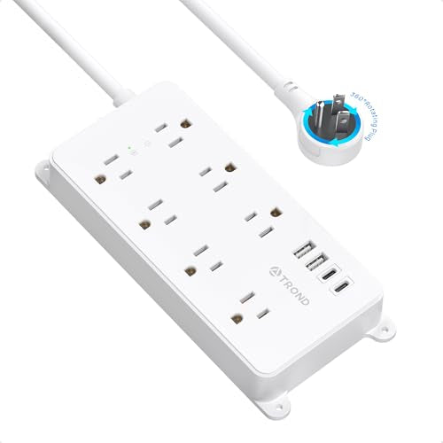 TROND Surge Protector Power Strip with 360° Rotating Plug, 7 Widely-Spaced Outlets, 2 USB-A and 2 USB-C, ETL Listed, Flat Plug 5ft Extension Cord, Wall Mountable, 1700J, for Home Office Garage, White - color: White, size: 5ft, style: 7 Outlets - with Rota