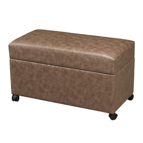 Joveco 32" Leather Storage Ottoman Bench with Wheel, Rectangle Foot Rest Stool for Living Room, Bedroom, Entryway,Earthy Light Brown Veining - color: Light Brown,32" Wide, size: 32" Wide