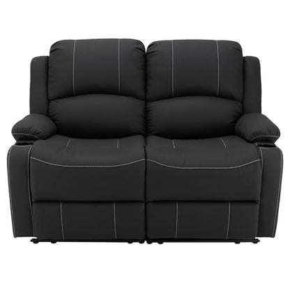 Camper Comfort 58" Wall Hugger Reclining RV Theater Seats | Double Recliner RV Sofa | RV Couch | Wall Hugger Recliner | RV Theater Seating | RV Furniture (Powered, Black w/White Stiching) - color: Black W/ White Stiching, style: Powered