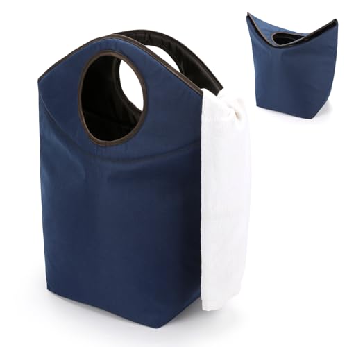 Portable Foldable Laundry Hamper with Soft Handle, 47L Collapsible Fabric Laundry Basket, Waterproof Storage Tote for Seniors, Dorm, Camping, Hanging - color: Blue, size: 17"L x 9.5"W x 18"H