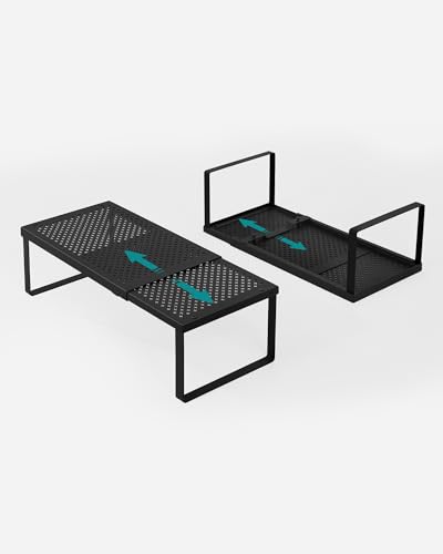 SONGMICS Spice Racks, Set of 2 Expandable Kitchen Countertop Shelves, Small Cupboard Organizers, Metal, Space-Saving Tabletop Shelves, Matte Black UKCS402B01 - color: Matte Black, size: Set of 2